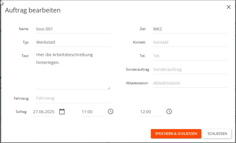 Auftrag bearbeiten Maske