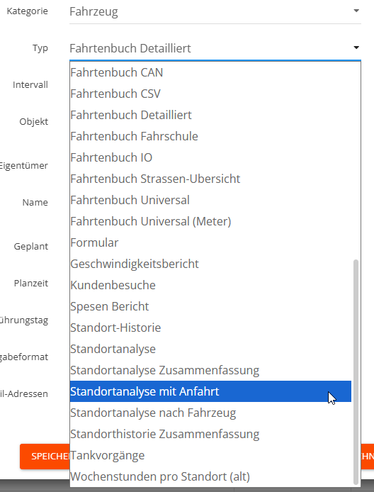 Berichtstypen Auswahl