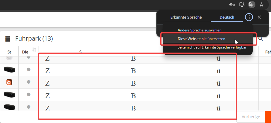 Chrome Übersetzungsproblem