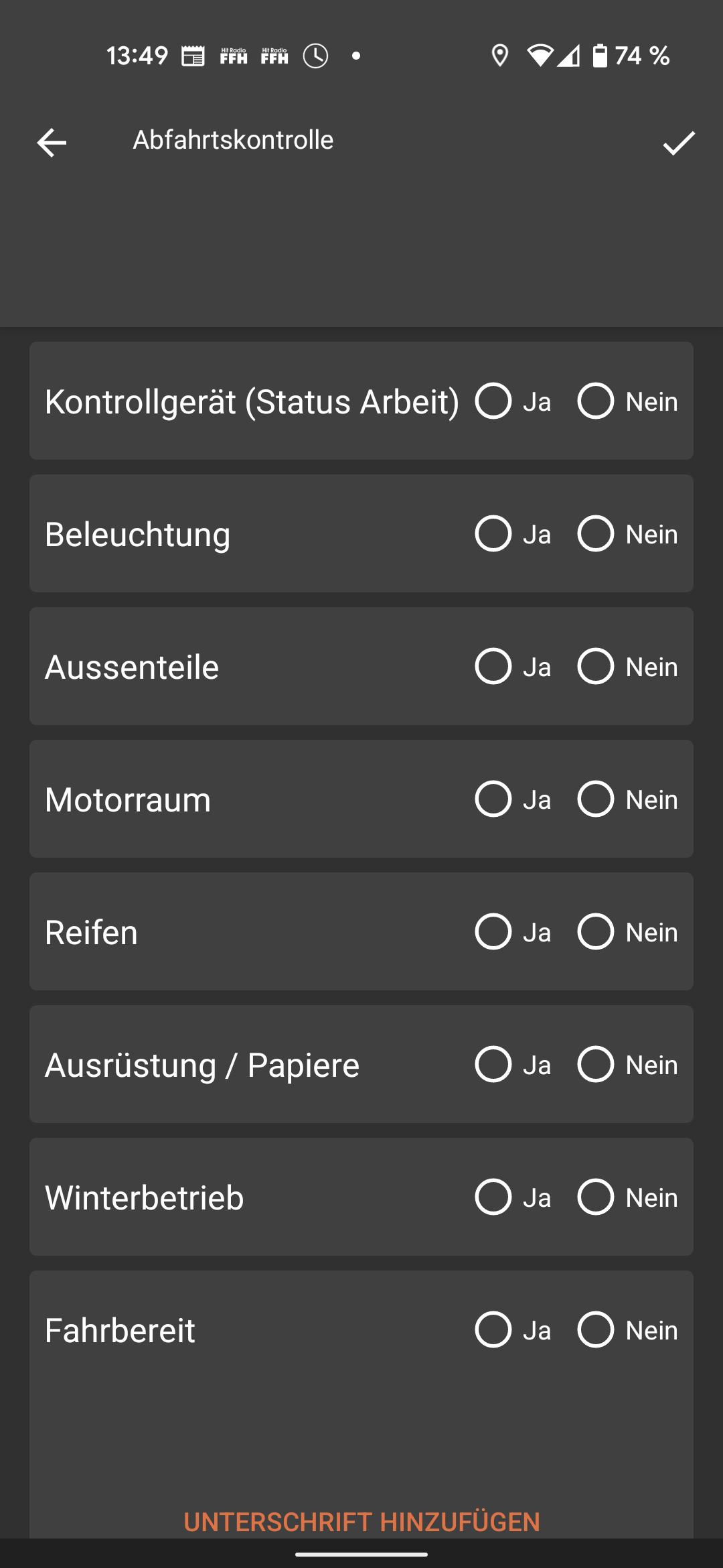 Abfahrtskontrolle