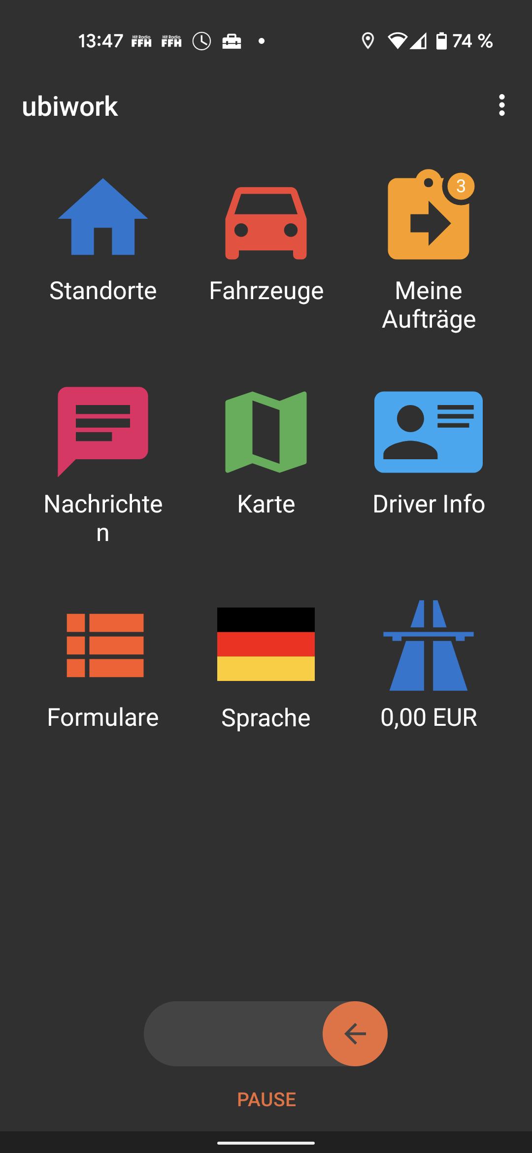 ubiwork Startbildschirm