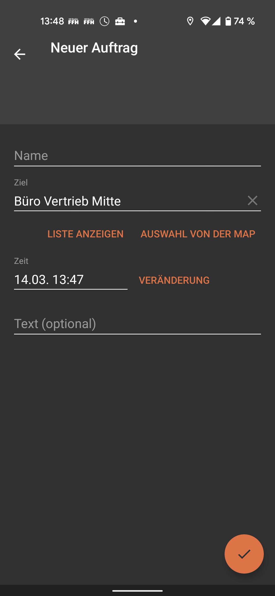 Neuen Auftrag anlegen